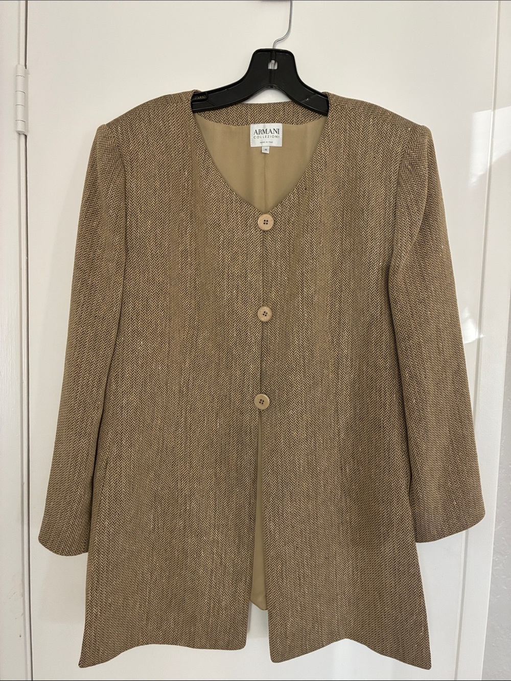 Armani Collezioni Women's Tan Herringbone Blazer Jacket size 16